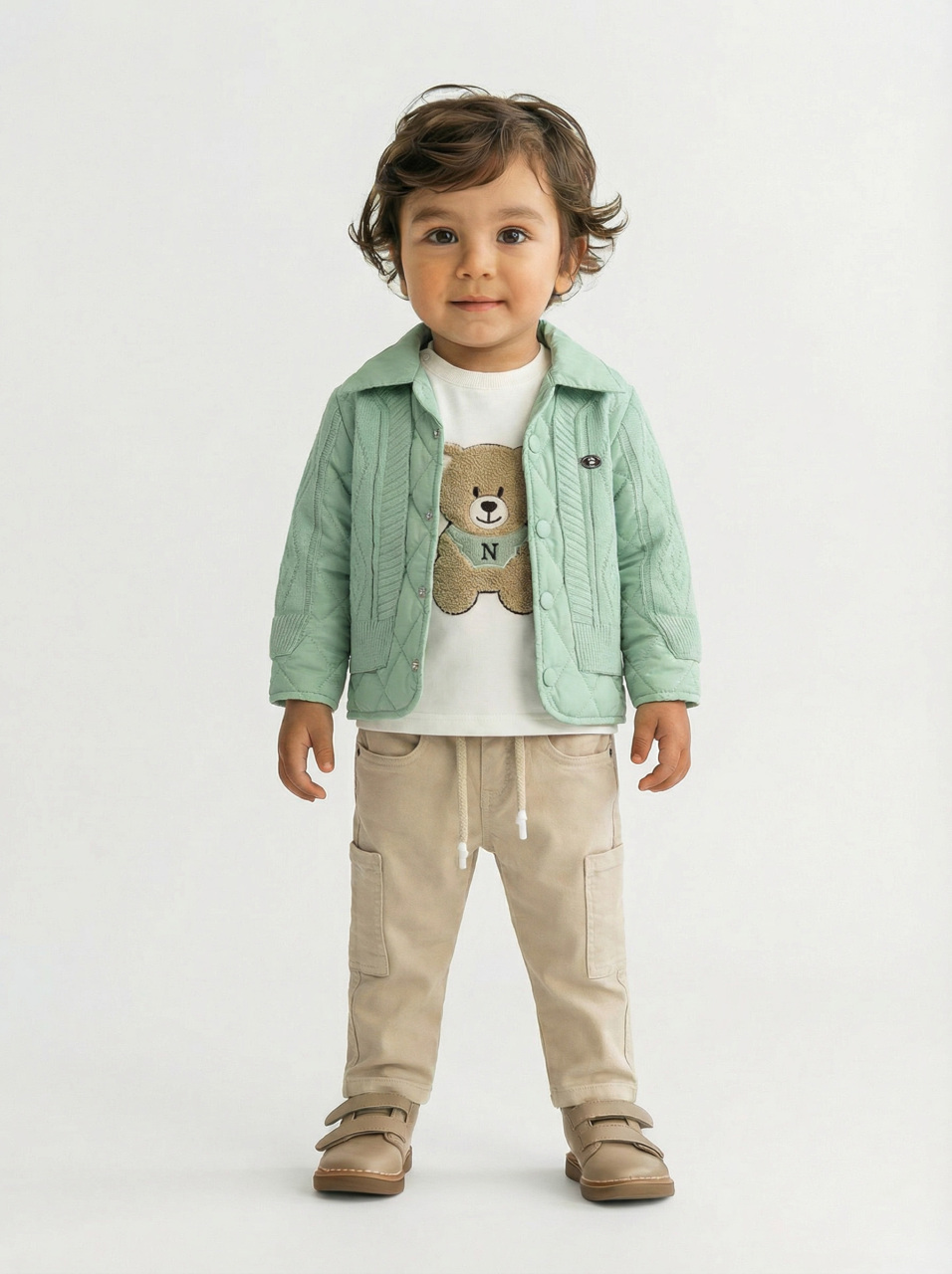Erkek Çocuk 3'lü Alt Üst Takım 1-3 Yaş 11201 Mint - Bej - 1