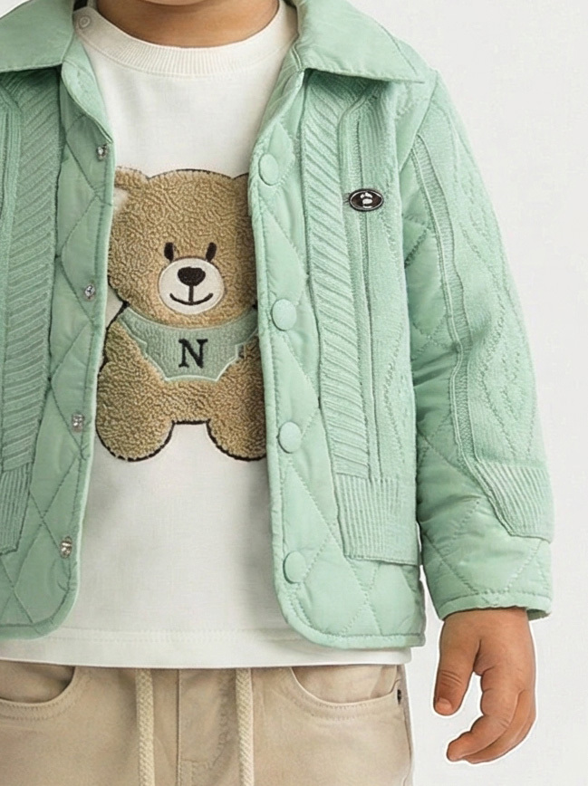 Erkek Çocuk 3'lü Alt Üst Takım 1-3 Yaş 11201 Mint - Bej - 4