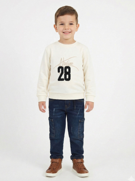 Erkek Çocuk 3'lü Alt Üst Takım 2-5 Yaş 12202 Ekru - Lacivert - 3