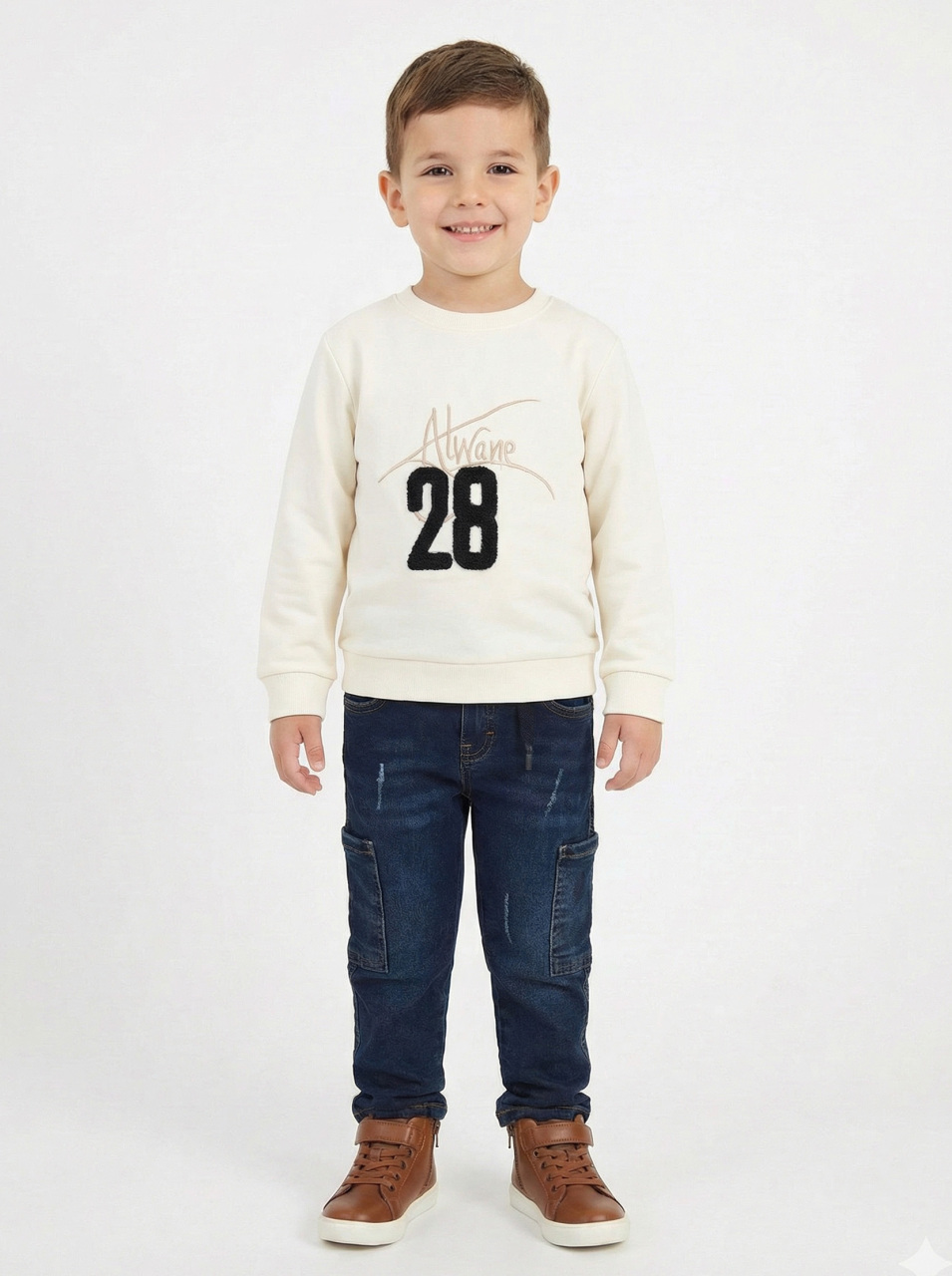 Erkek Çocuk 3'lü Alt Üst Takım 2-5 Yaş 12202 Ekru - Lacivert - 3