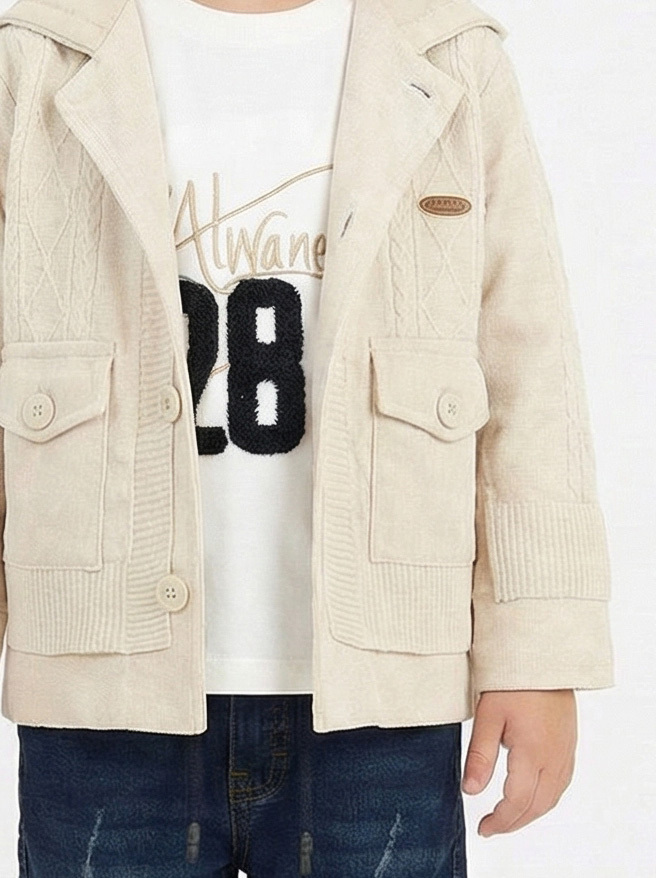 Erkek Çocuk 3'lü Alt Üst Takım 2-5 Yaş 12202 Ekru - Lacivert - 4