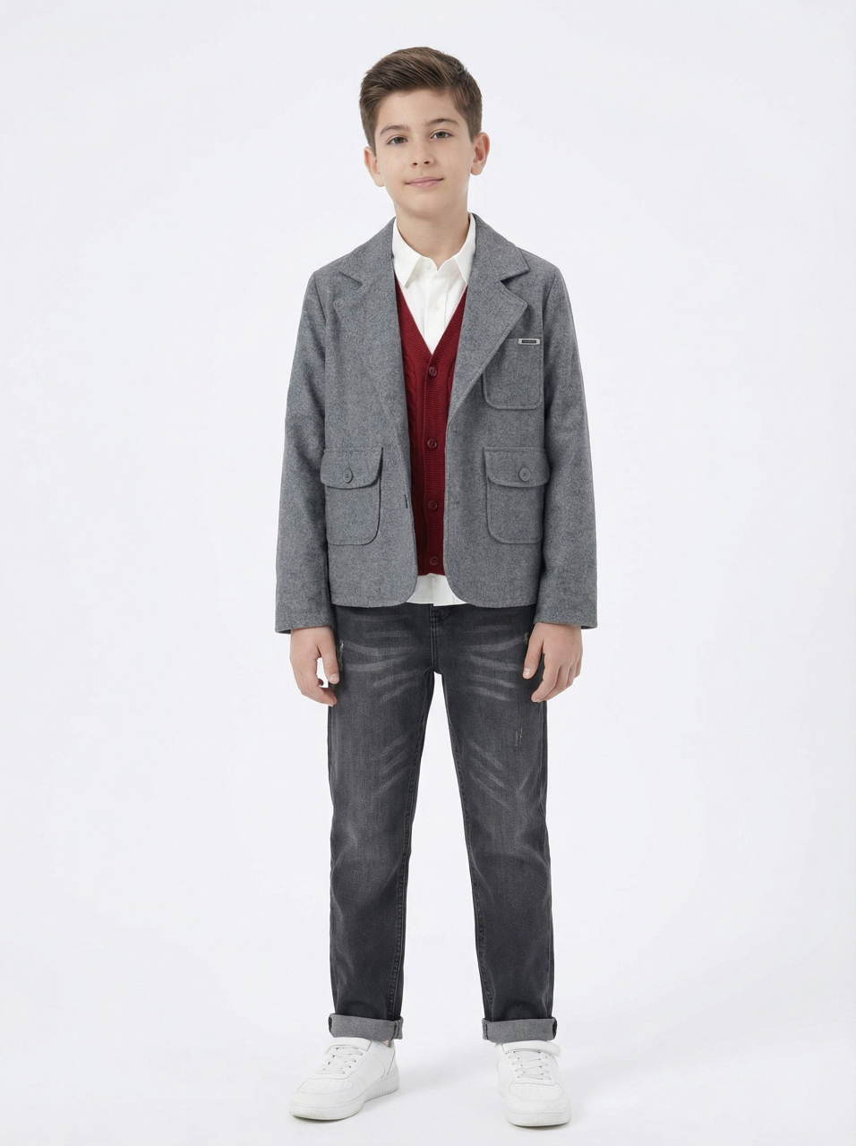 Erkek Çocuk 4'lü Alt Üst Takım 11-14 Yaş 14206 Gri - Bordo - 1