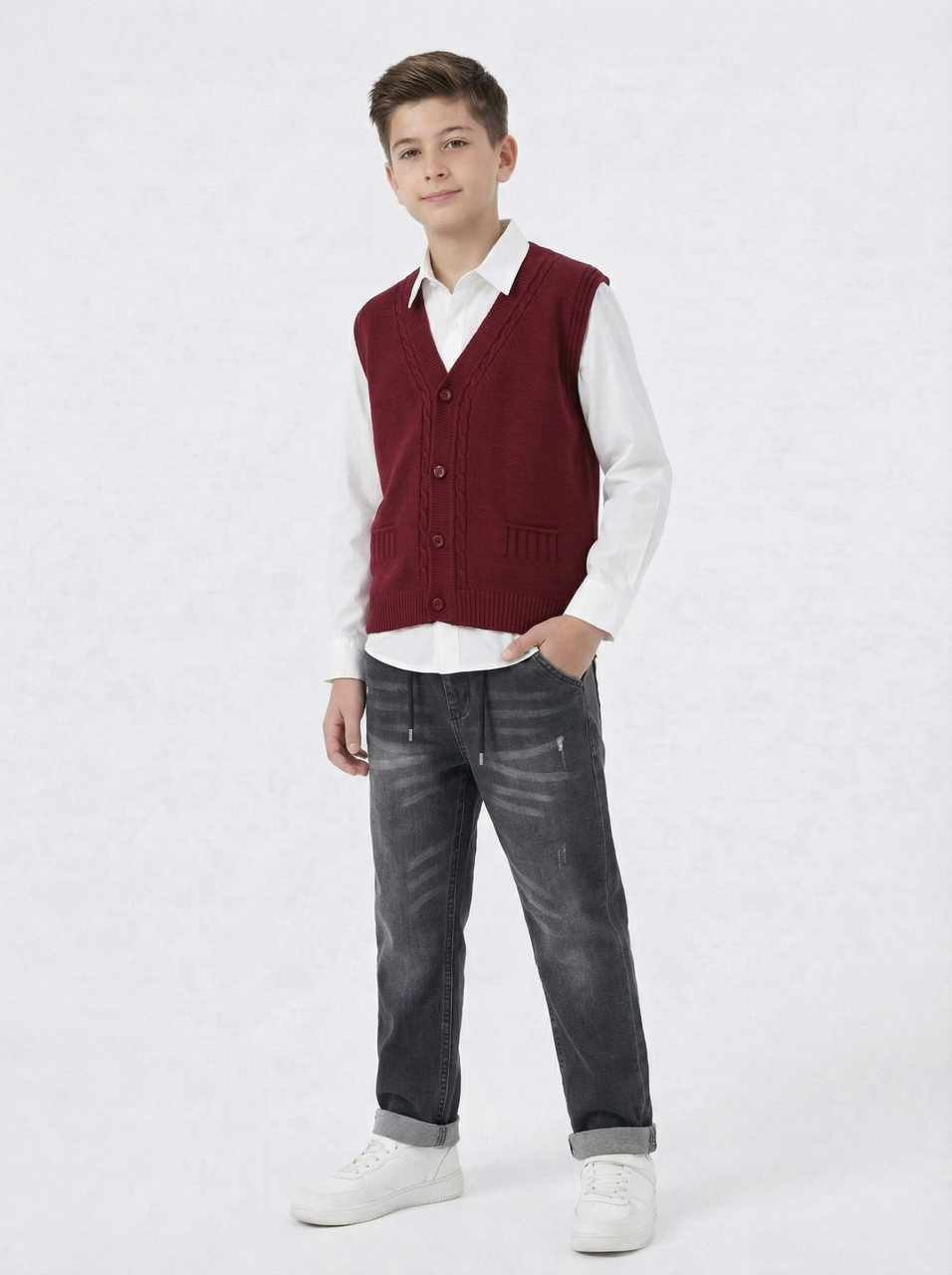 Erkek Çocuk 4'lü Alt Üst Takım 11-14 Yaş 14206 Gri - Bordo - 3