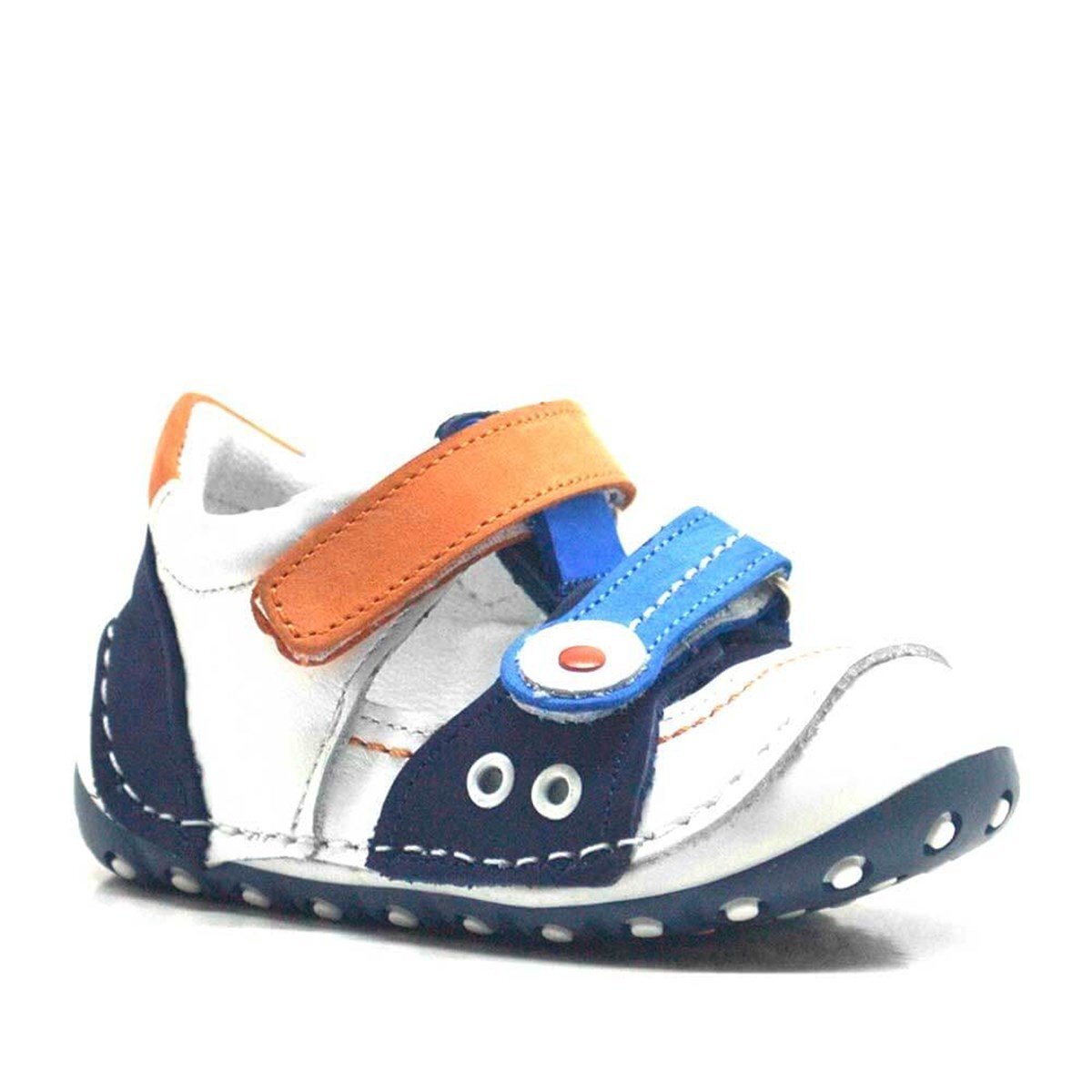 Hakiki Deri Turuncu Mavi Cırtlı Yazlık İlk Adım Ayakkabı - 1