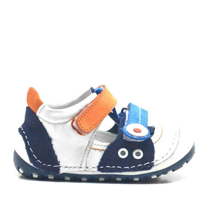 Hakiki Deri Turuncu Mavi Cırtlı Yazlık İlk Adım Ayakkabı - 2