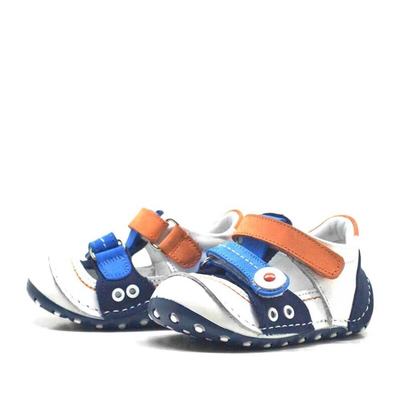 Hakiki Deri Turuncu Mavi Cırtlı Yazlık İlk Adım Ayakkabı - 3