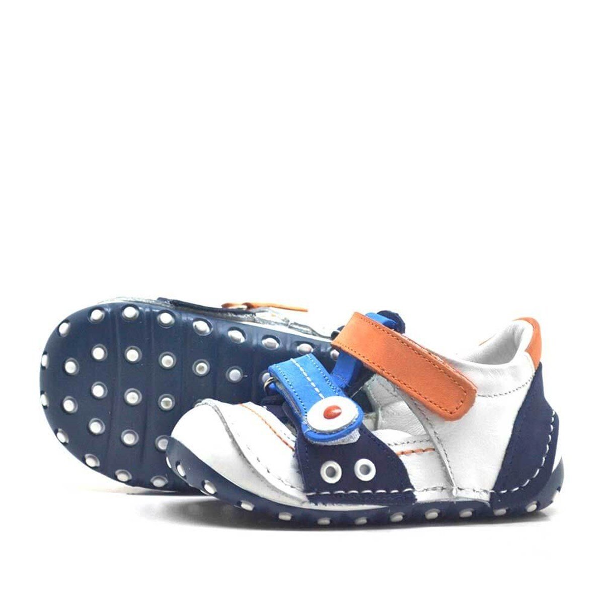 Hakiki Deri Turuncu Mavi Cırtlı Yazlık İlk Adım Ayakkabı - 4