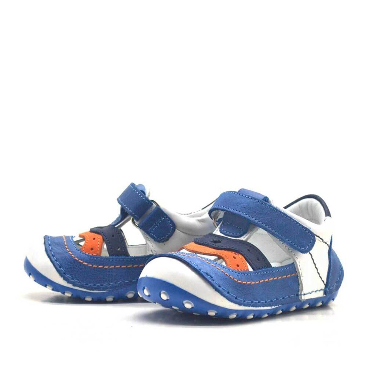 حذاء نينو للأولاد من الجلد الطبيعي باللون الأزرق بشريط فيلكرو للخطوة الأولى - 3