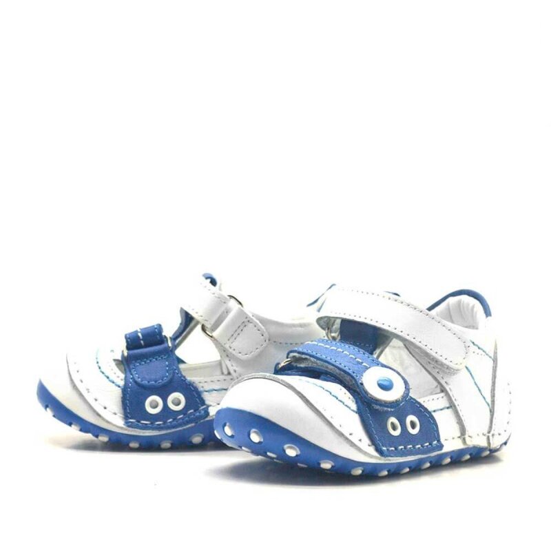 حذاء نينو الصيفي من الجلد الطبيعي باللون الأزرق مع شريط فيلكرو - 3