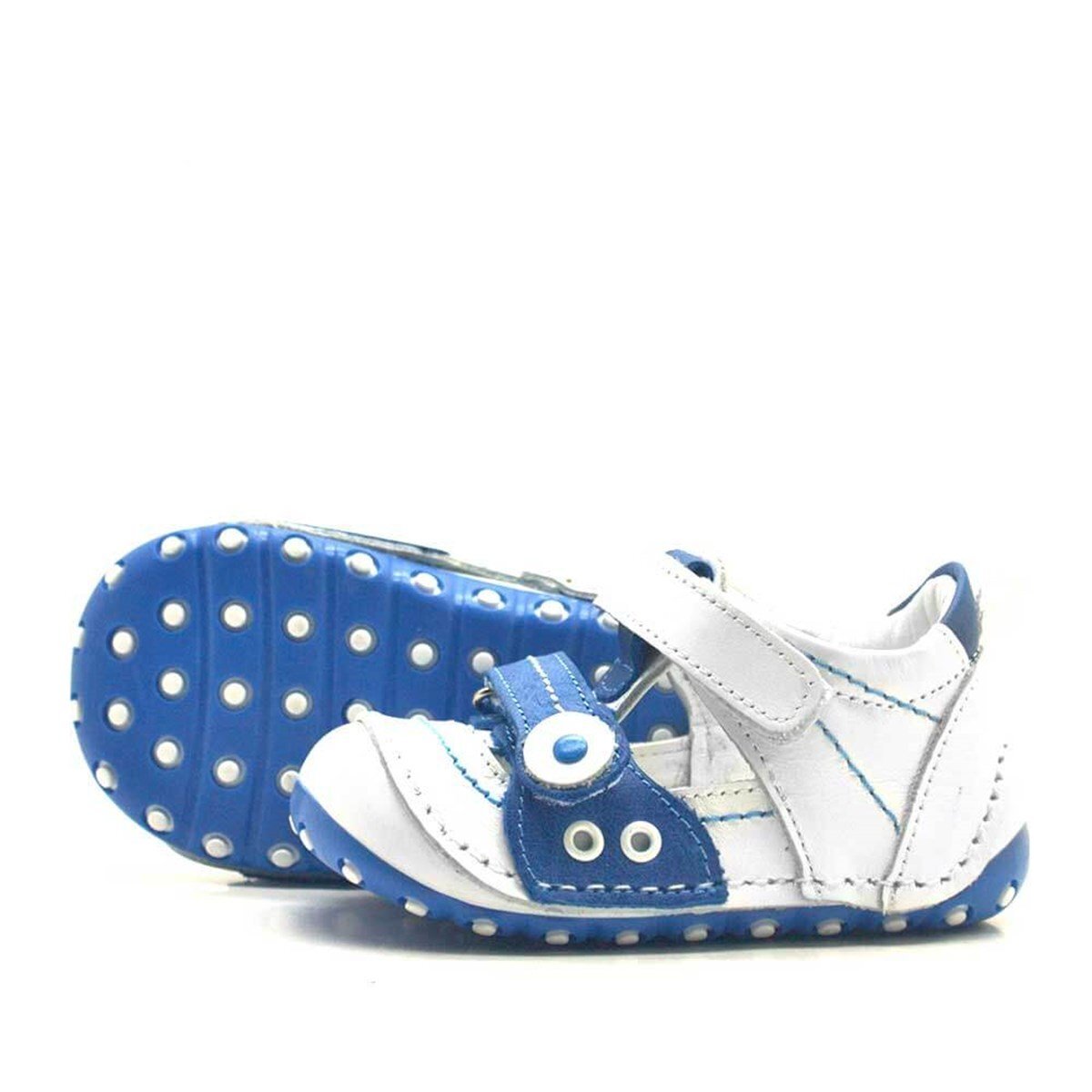 حذاء نينو الصيفي من الجلد الطبيعي باللون الأزرق مع شريط فيلكرو - 4
