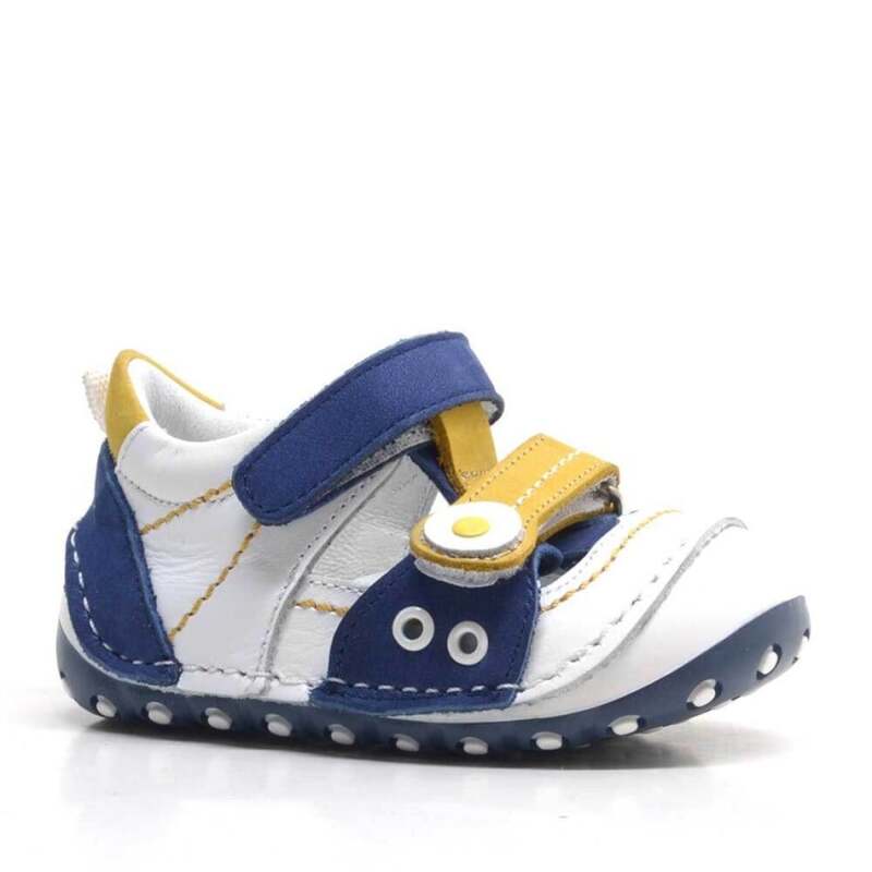Genuine Leather Yellow Navy Blue Velcro Summer First Step Shoes - Nino