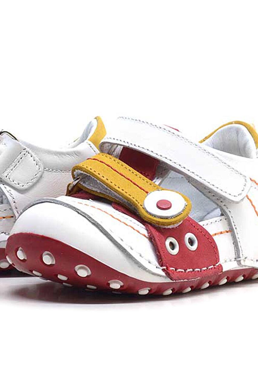 Hakiki Deri Sarı Kırmızı Cırtlı Yazlık İlk Adım Ayakkabı - 5