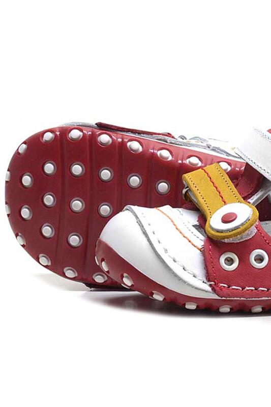 Hakiki Deri Sarı Kırmızı Cırtlı Yazlık İlk Adım Ayakkabı - 6