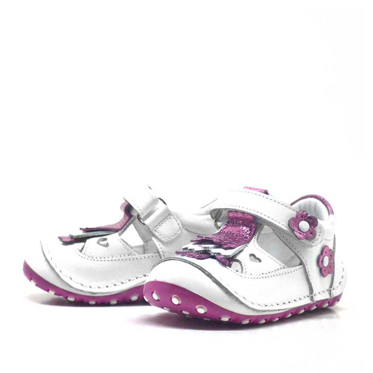 حذاء نينو الصيفي من الجلد الطبيعي مع شرابات باللون الأبيض والوردي وشريط فيلكرو من First Step - 3