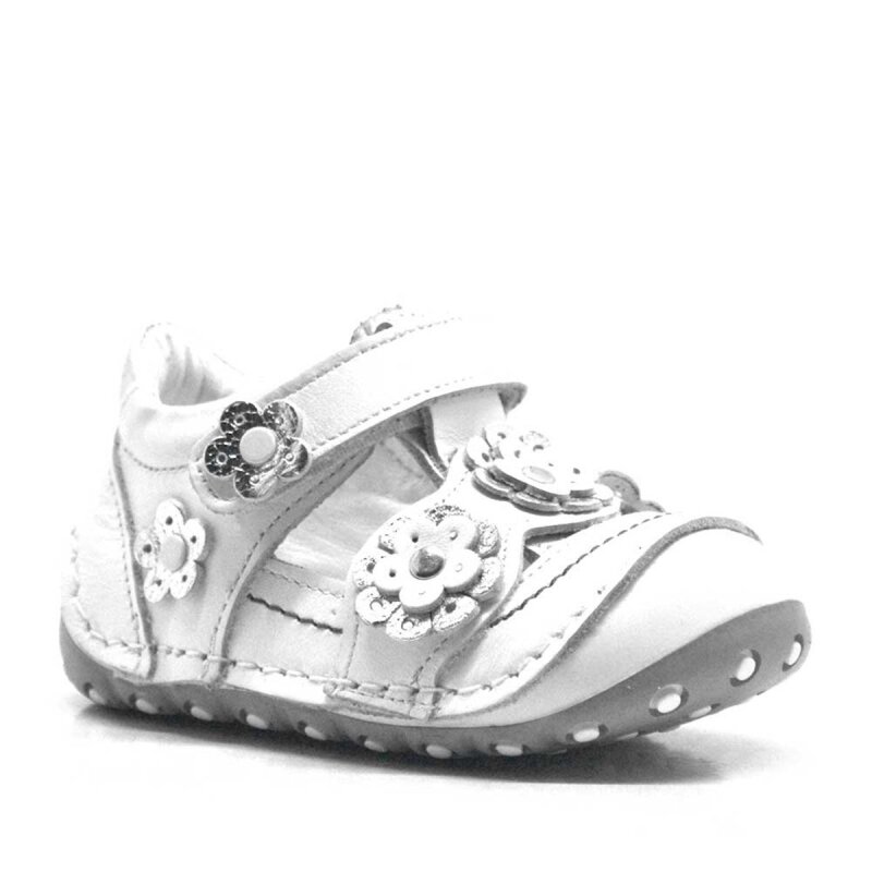 Nino Hakiki Deri Gümüş Beyaz Cırtlı Yazlık İlk Adım Ayakkabı - Nino