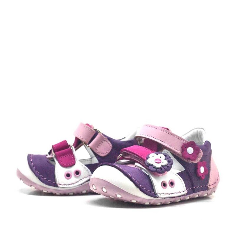 حذاء نينو الصيفي المصنوع من الجلد الطبيعي باللون الأرجواني والوردي مع شريط فيلكرو للخطوة الأولى - 3