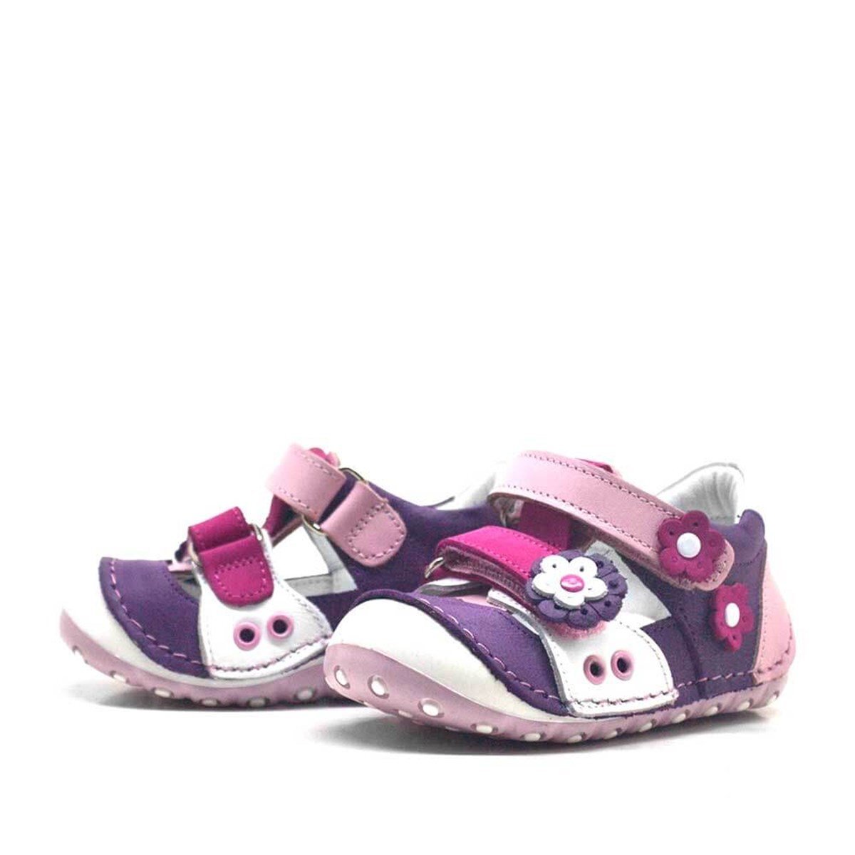 حذاء نينو الصيفي المصنوع من الجلد الطبيعي باللون الأرجواني والوردي مع شريط فيلكرو للخطوة الأولى - 3