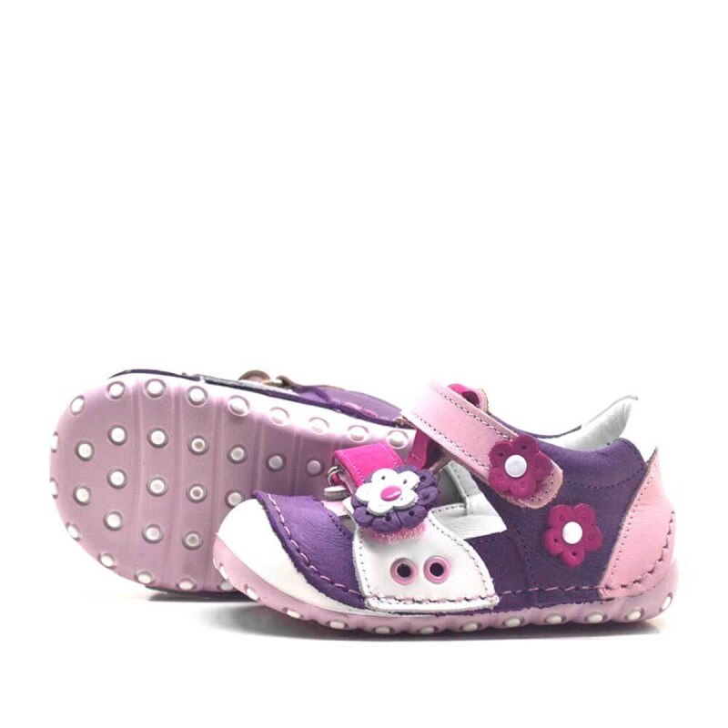 حذاء نينو الصيفي المصنوع من الجلد الطبيعي باللون الأرجواني والوردي مع شريط فيلكرو للخطوة الأولى - 4