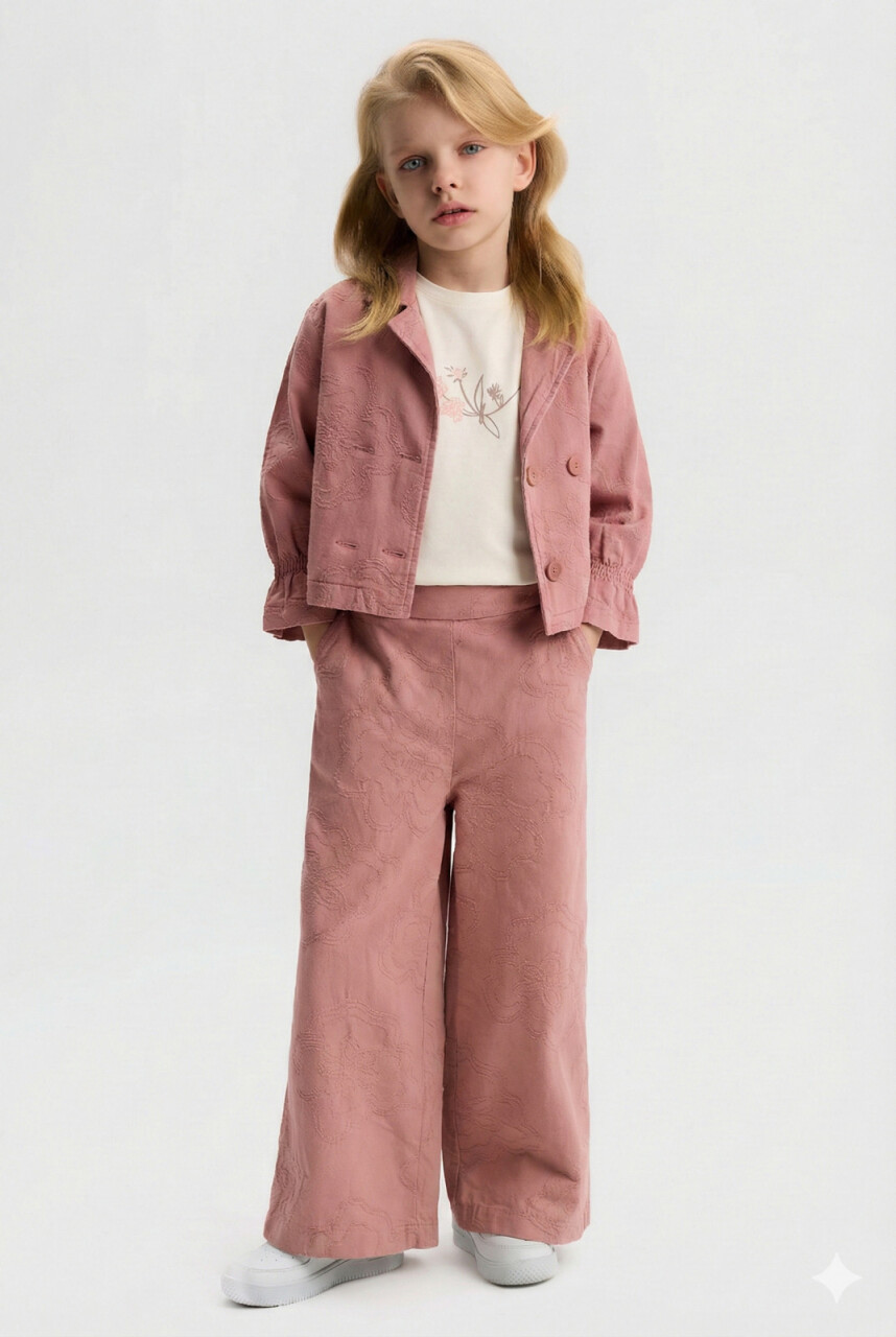 Kız Çocuk 3'lü Alt Üst Kombin Takmı 4-8 Yaş SET0510 Gül Kurusu - 1