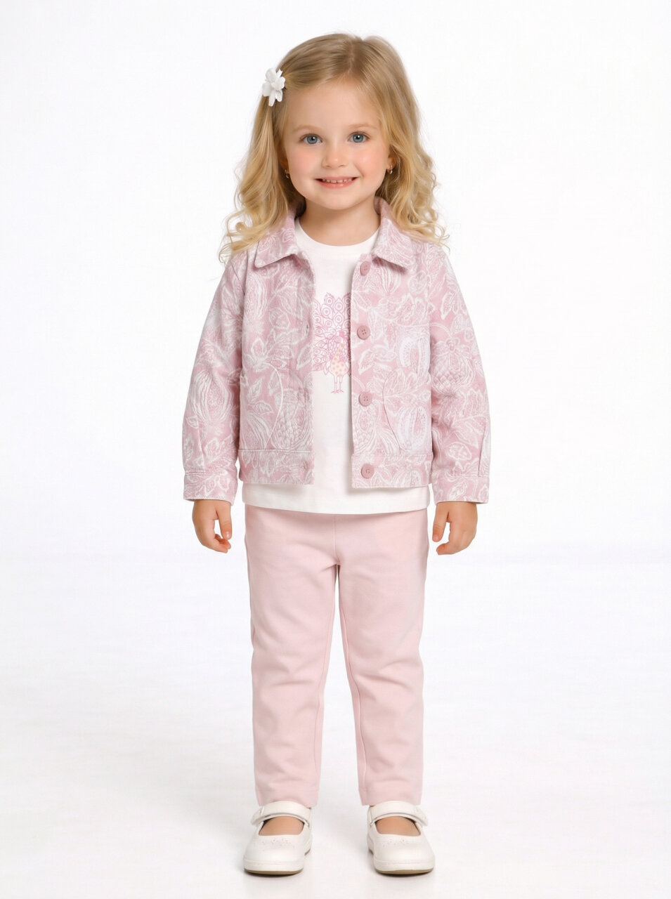 Kız Çocuk 3'lü Alt Üst Kombin Takmı 1-4 Yaş SET0518 Pudra - 1