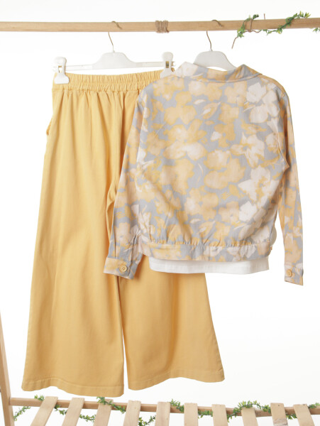 Kız Çocuk 3'lü Alt Üst Kombin Takmı 8-14 Yaş SET0502 Sarı - 8