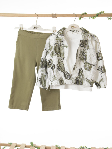 Kız Çocuk 3'lü Alt Üst Kombin Takmı 4-8 Yaş SET0512 Yeşil - 5