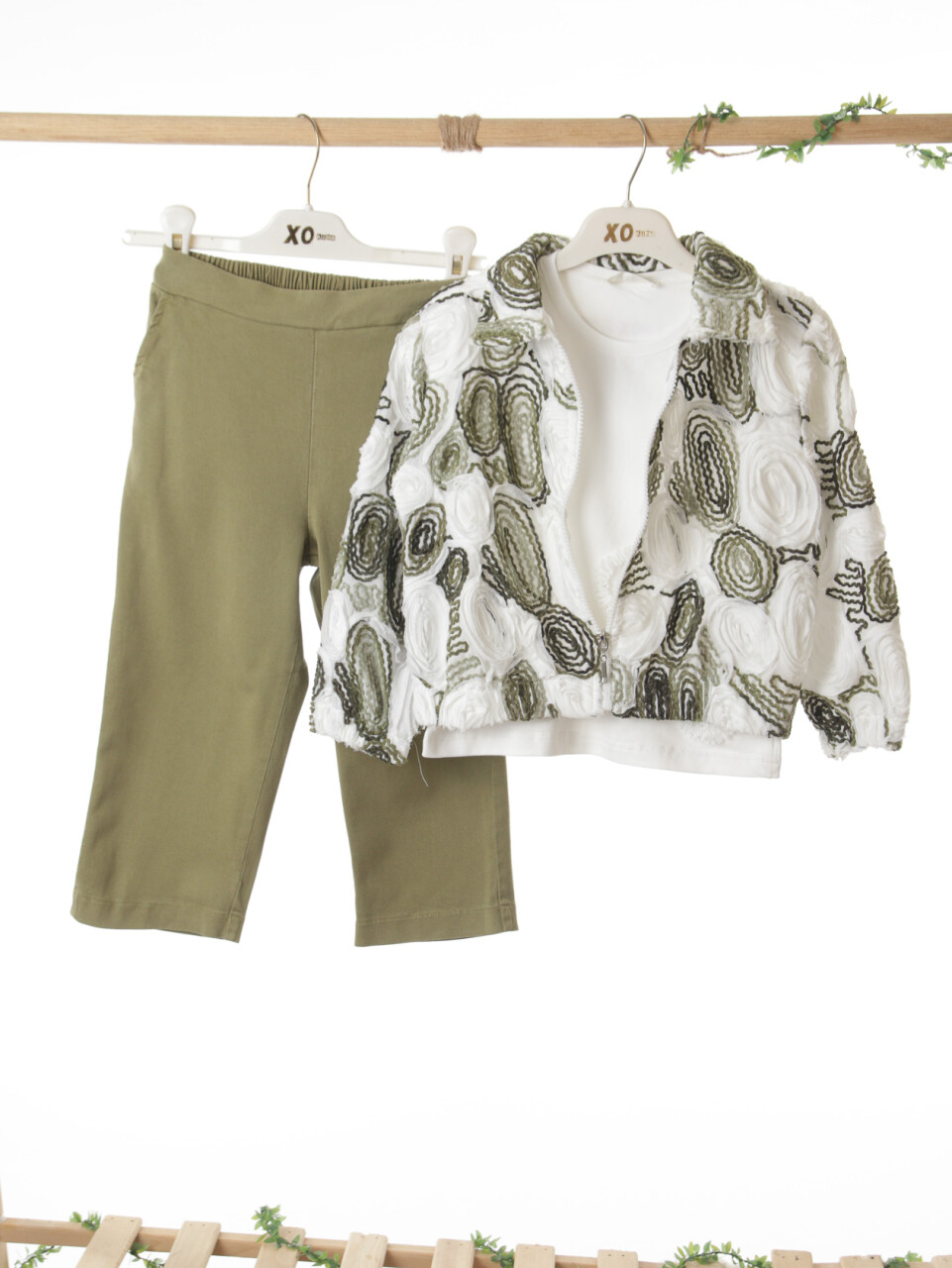 Kız Çocuk 3'lü Alt Üst Kombin Takmı 4-8 Yaş SET0512 Yeşil - 5