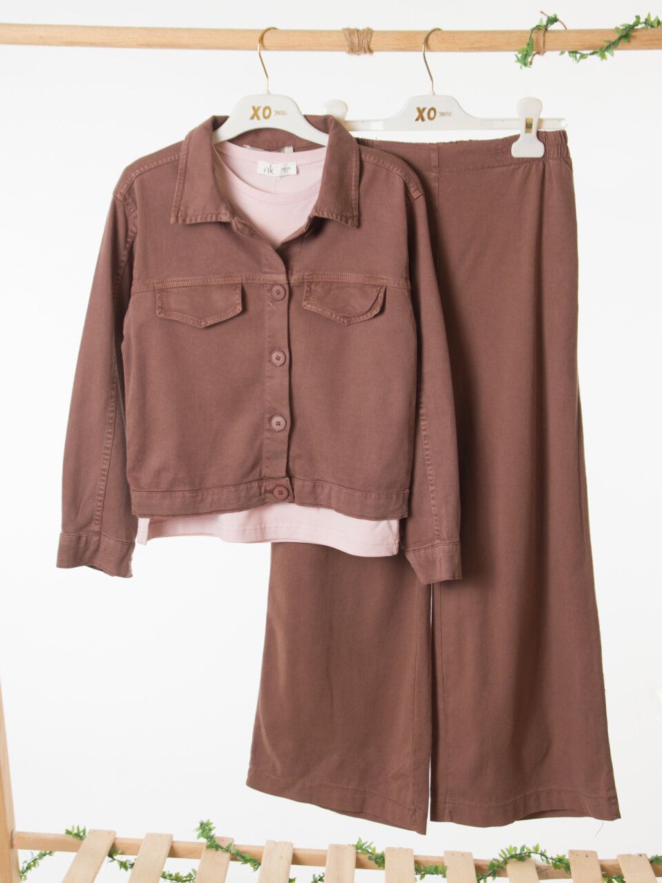 Kız Çocuk 3'lü Alt Üst Kombin Takmı 8-14 Yaş SET0505 Kahverengi - 5