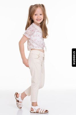 Pamuklu Çiçekli Dantel Yakalı Kız Çocuk Bluz 4-8 Yaş 34552 Ekru - Pudra - 3