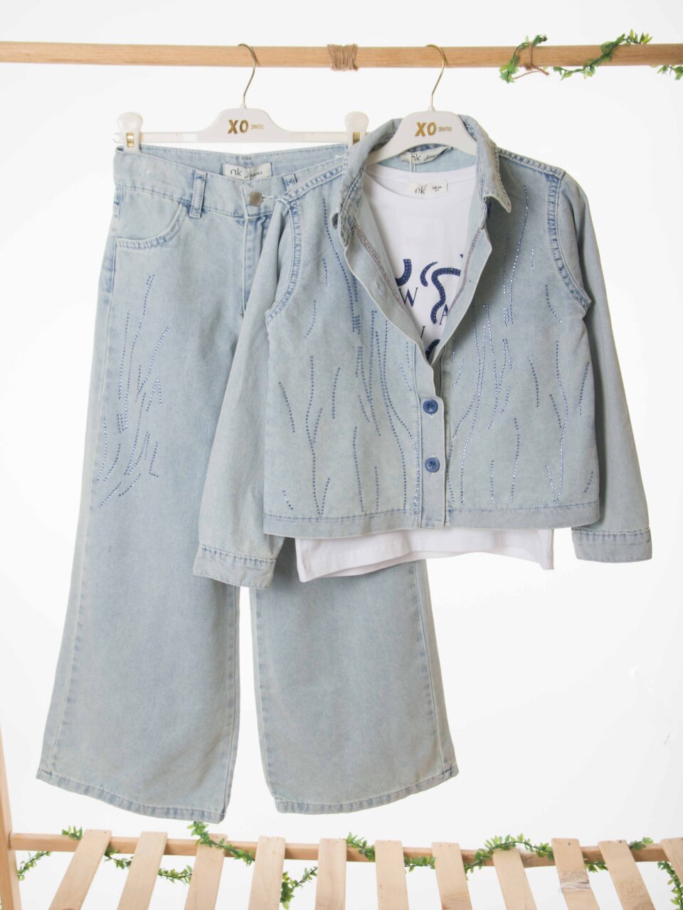 Kız Çocuk 3'lü Alt Üst Kombin Takmı 8-14 Yaş SET0498 Mavi - 2