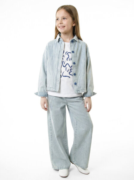 Kız Çocuk 3'lü Alt Üst Kombin Takmı 8-14 Yaş SET0498 Mavi - NK KİDS