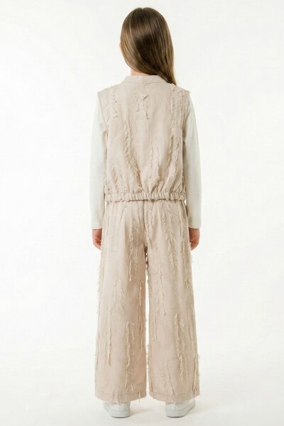 Kız Çocuk 3'lü Alt Üst Kombin Takmı 8-14 Yaş SET0495 Krem - 2