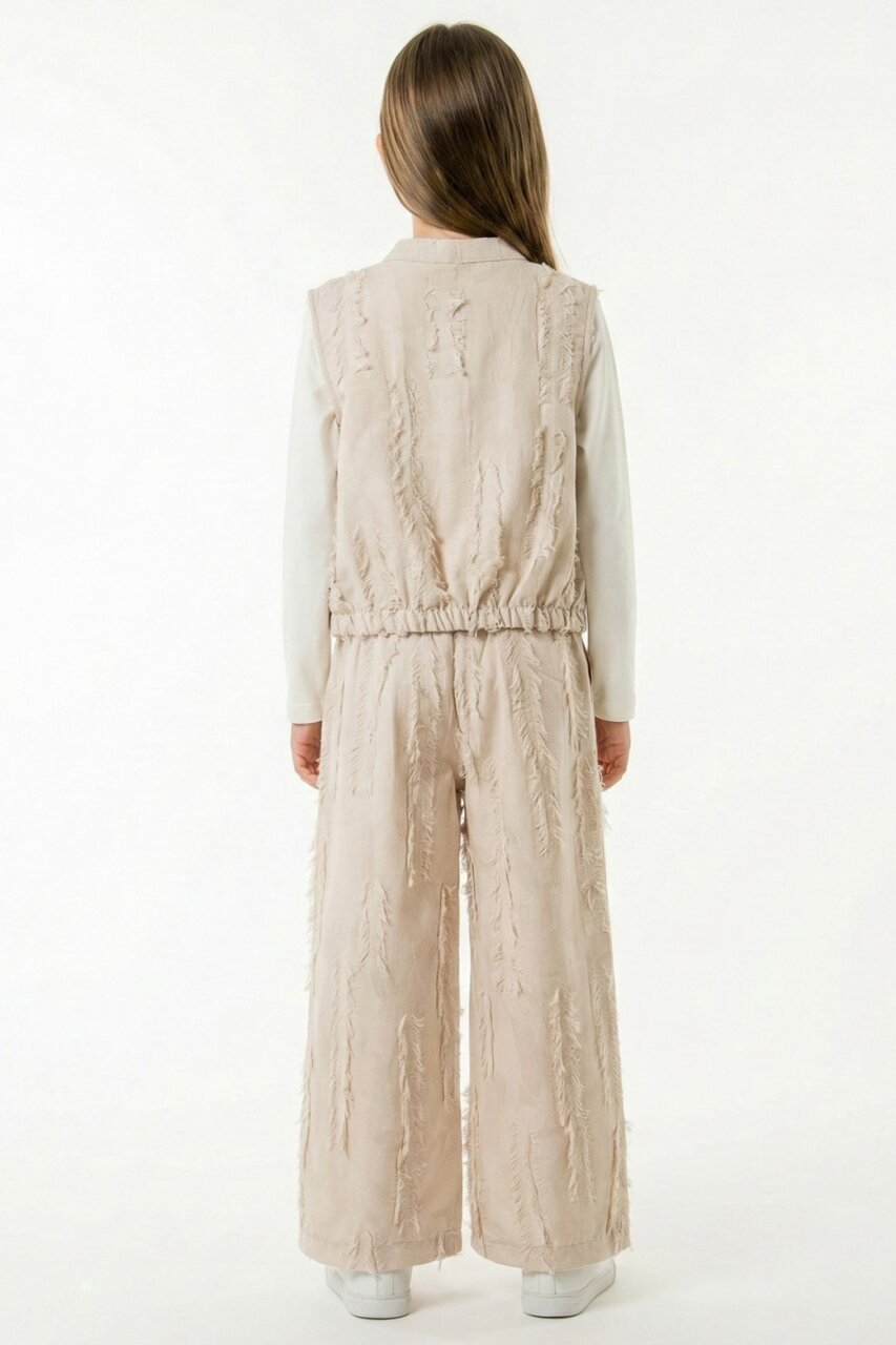 Kız Çocuk 3'lü Alt Üst Kombin Takmı 8-14 Yaş SET0495 Krem - 2