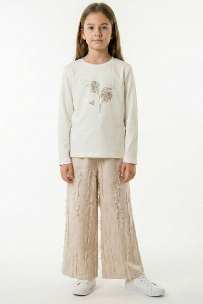 Kız Çocuk 3'lü Alt Üst Kombin Takmı 8-14 Yaş SET0495 Krem - 3