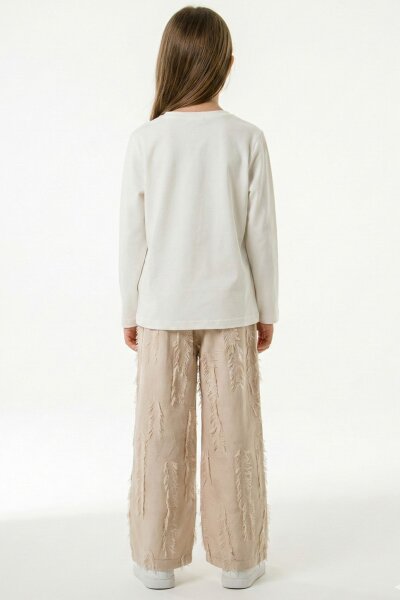 Kız Çocuk 3'lü Alt Üst Kombin Takmı 8-14 Yaş SET0495 Krem - 4