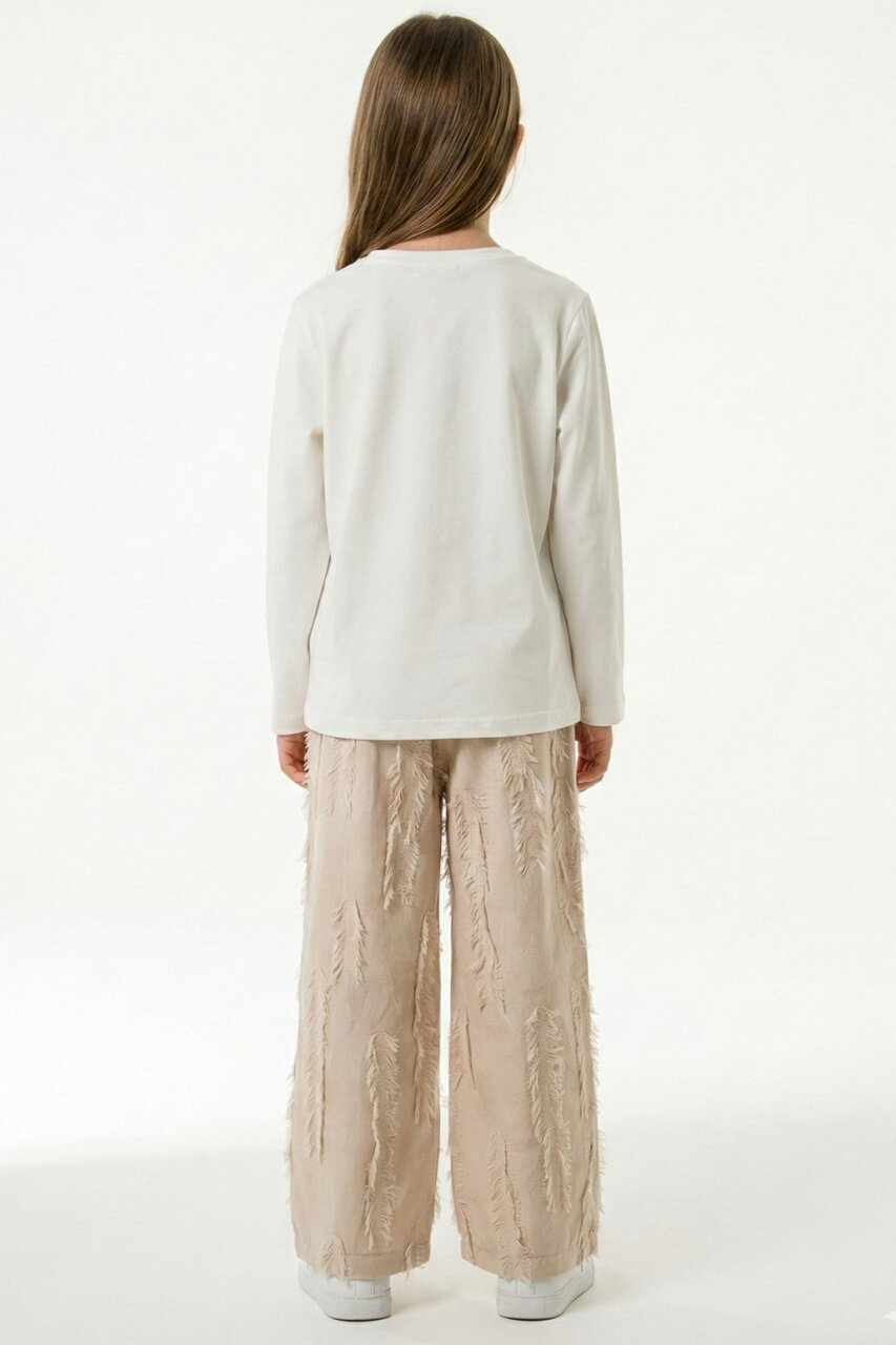 Kız Çocuk 3'lü Alt Üst Kombin Takmı 8-14 Yaş SET0495 Krem - 4