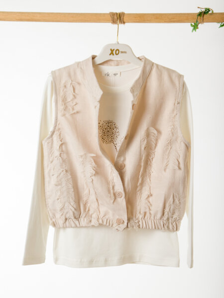 Kız Çocuk 3'lü Alt Üst Kombin Takmı 8-14 Yaş SET0495 Krem - 7