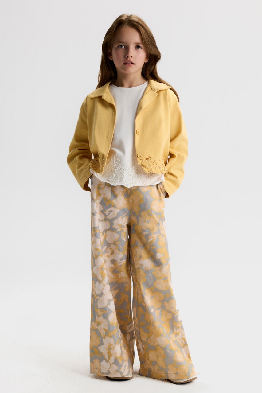 Kız Çocuk 3'lü Alt Üst Kombin Takmı 8-14 Yaş SET0527 Sarı - 1