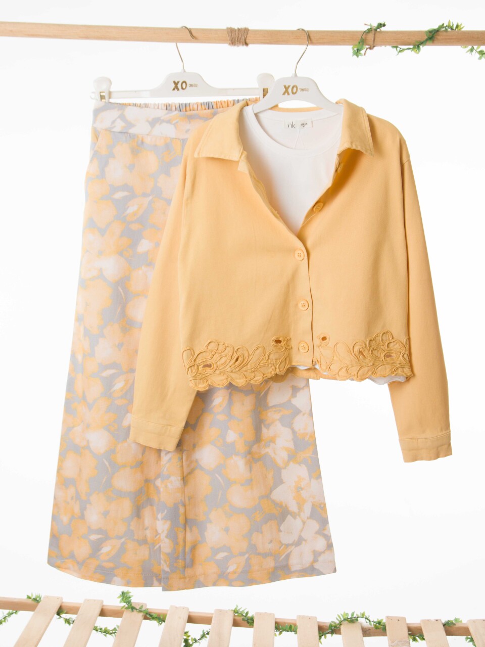 Kız Çocuk 3'lü Alt Üst Kombin Takmı 8-14 Yaş SET0527 Sarı - 6