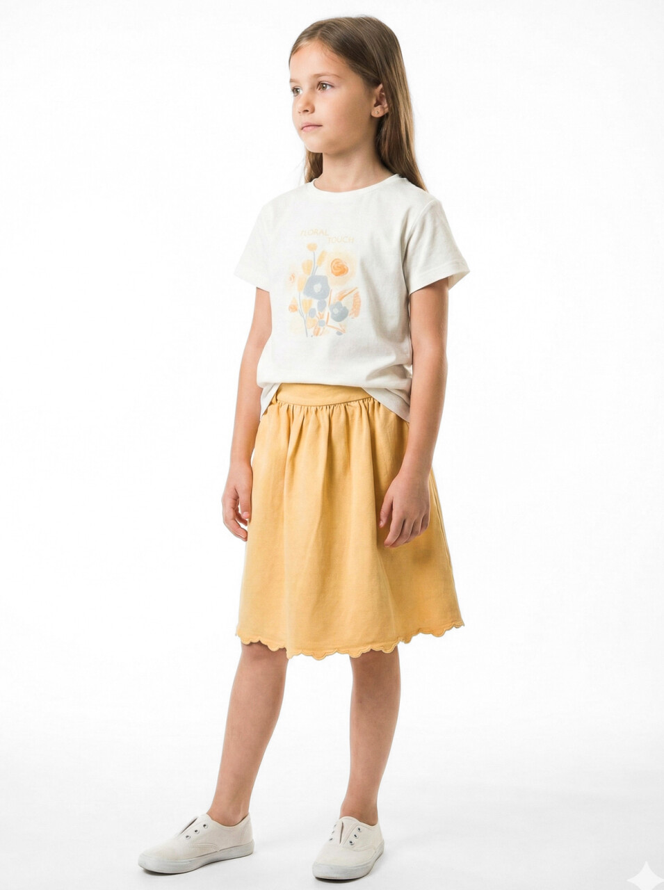 Kız Çocuk 2'li Alt Üst Kombin Takmı 8-14 Yaş SET0528 Sarı - 4