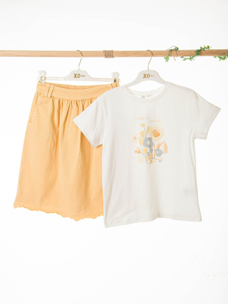 Kız Çocuk 2'li Alt Üst Kombin Takmı 8-14 Yaş SET0528 Sarı - 5