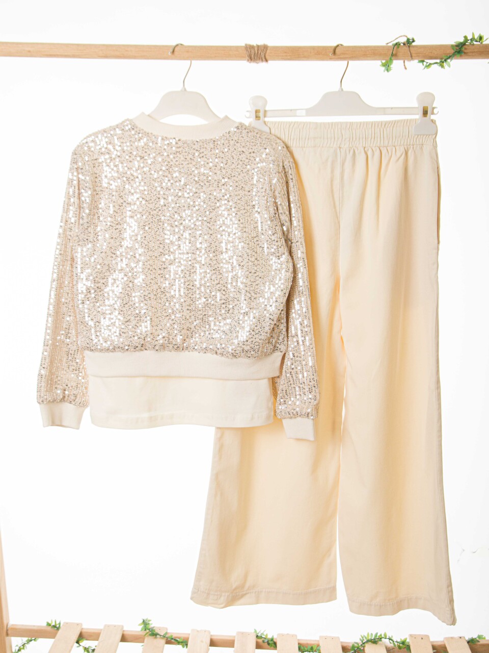 Kız Çocuk 3'lü Alt Üst Kombin Takmı SET0529 Krem - 6