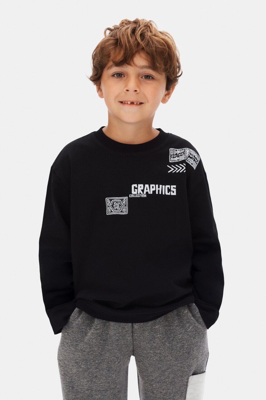 Erkek Çocuk Sweatshirt 4-8 Yaş 49504 Siyah - 1