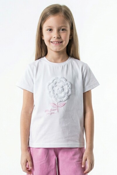 Kız Çocuk Tişort 4-8 Yaş 31506 Ekru - Pudra 