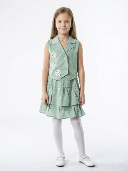 Kız Çocuk Yazlık 2'lı Alt Üst Takım (Yelek + Etek) 4-8 Yaş 11502 Mint - 1