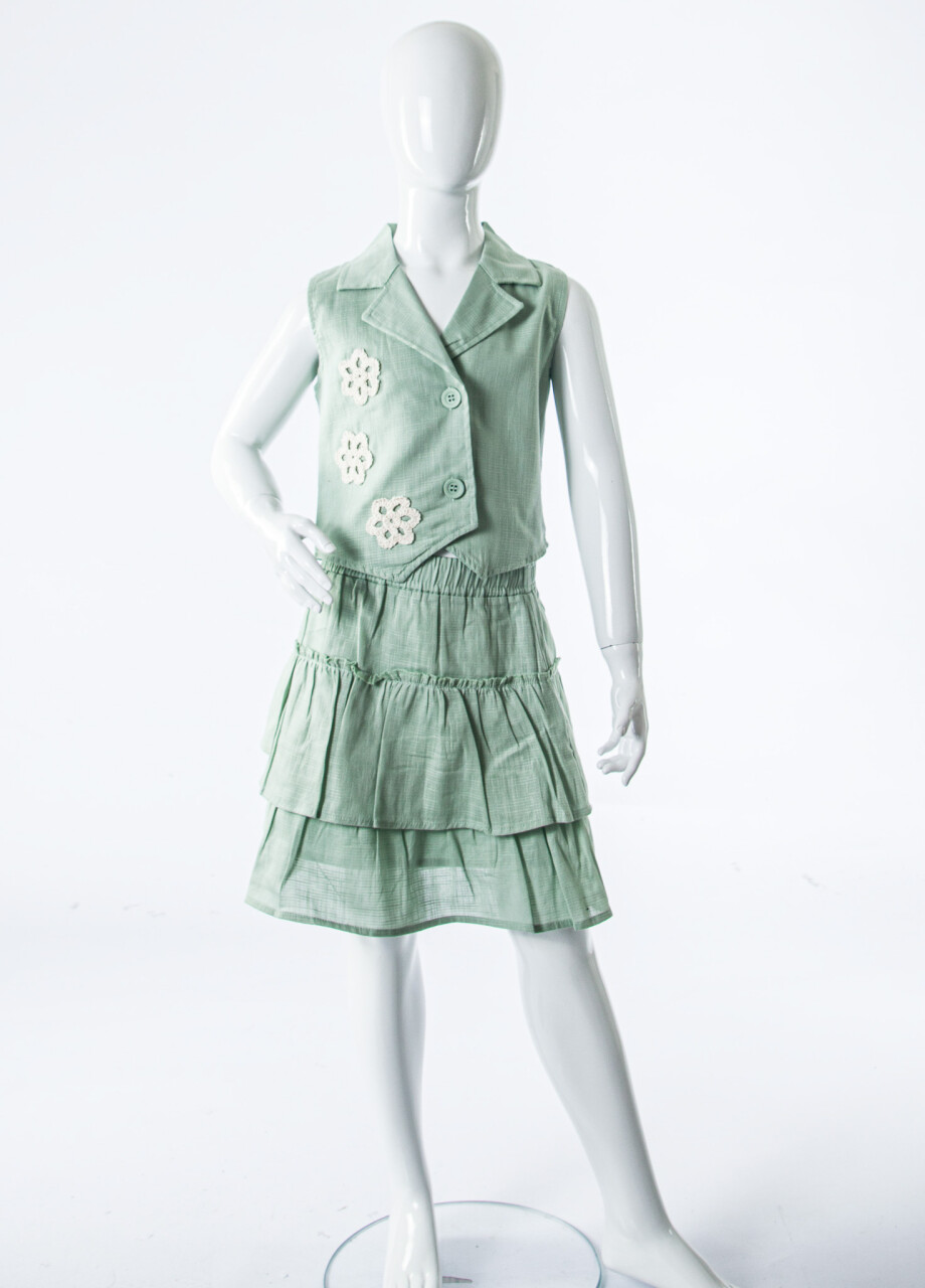 Kız Çocuk Yazlık 2'lı Alt Üst Takım (Yelek + Etek) 4-8 Yaş 11502 Mint - 4