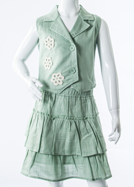 Kız Çocuk Yazlık 2'lı Alt Üst Takım (Yelek + Etek) 4-8 Yaş 11502 Mint - 5