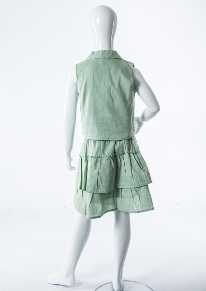 Kız Çocuk Yazlık 2'lı Alt Üst Takım (Yelek + Etek) 4-8 Yaş 11502 Mint - 11