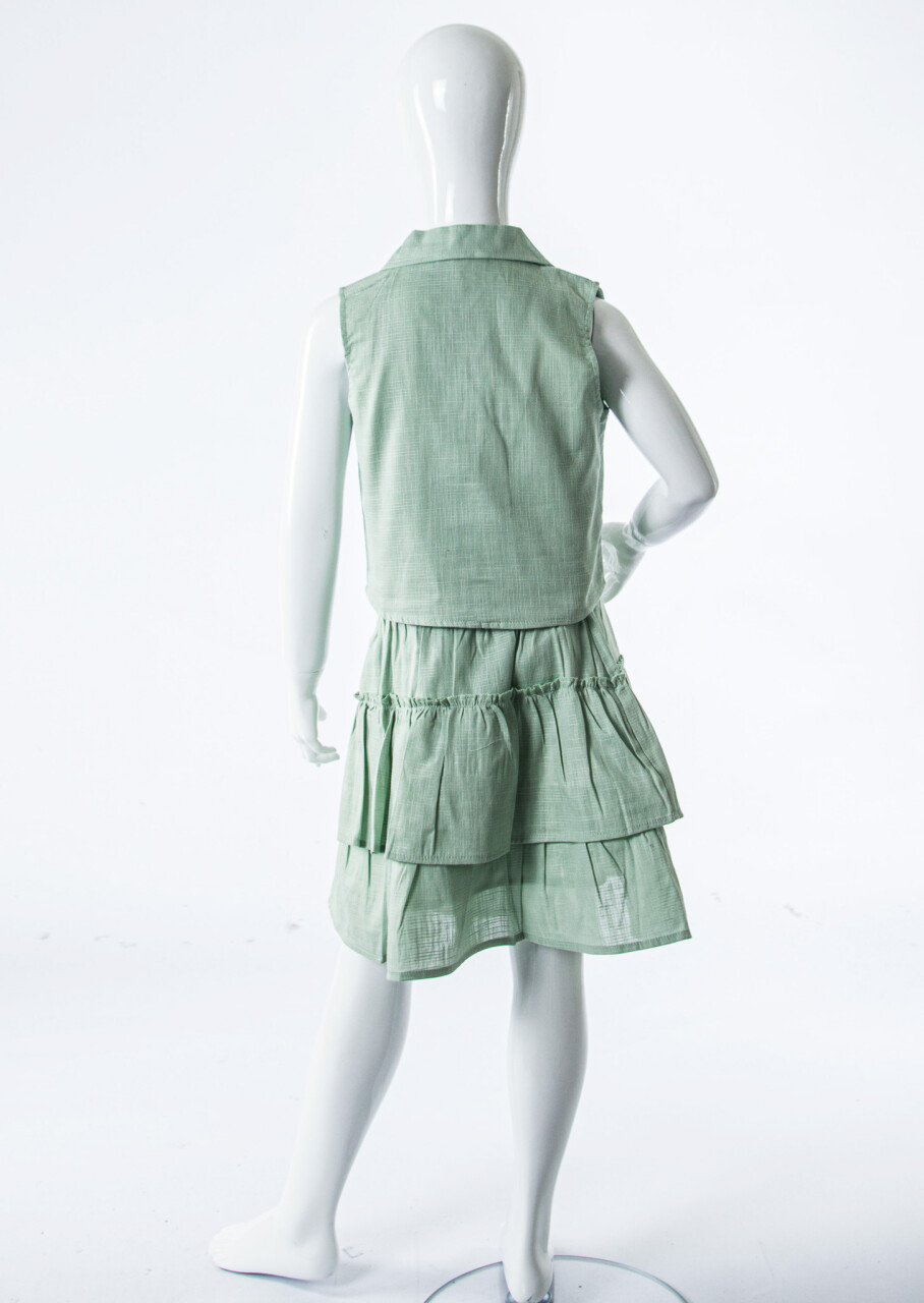 Kız Çocuk Yazlık 2'lı Alt Üst Takım (Yelek + Etek) 4-8 Yaş 11502 Mint - 11