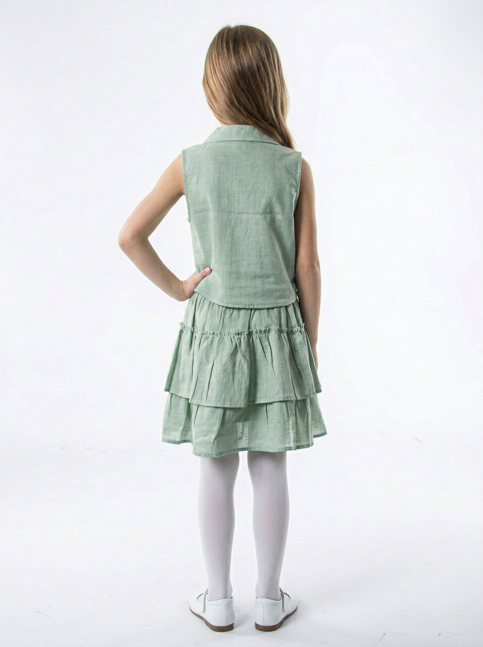 Kız Çocuk Yazlık 2'lı Alt Üst Takım (Yelek + Etek) 4-8 Yaş 11502 Mint - 3